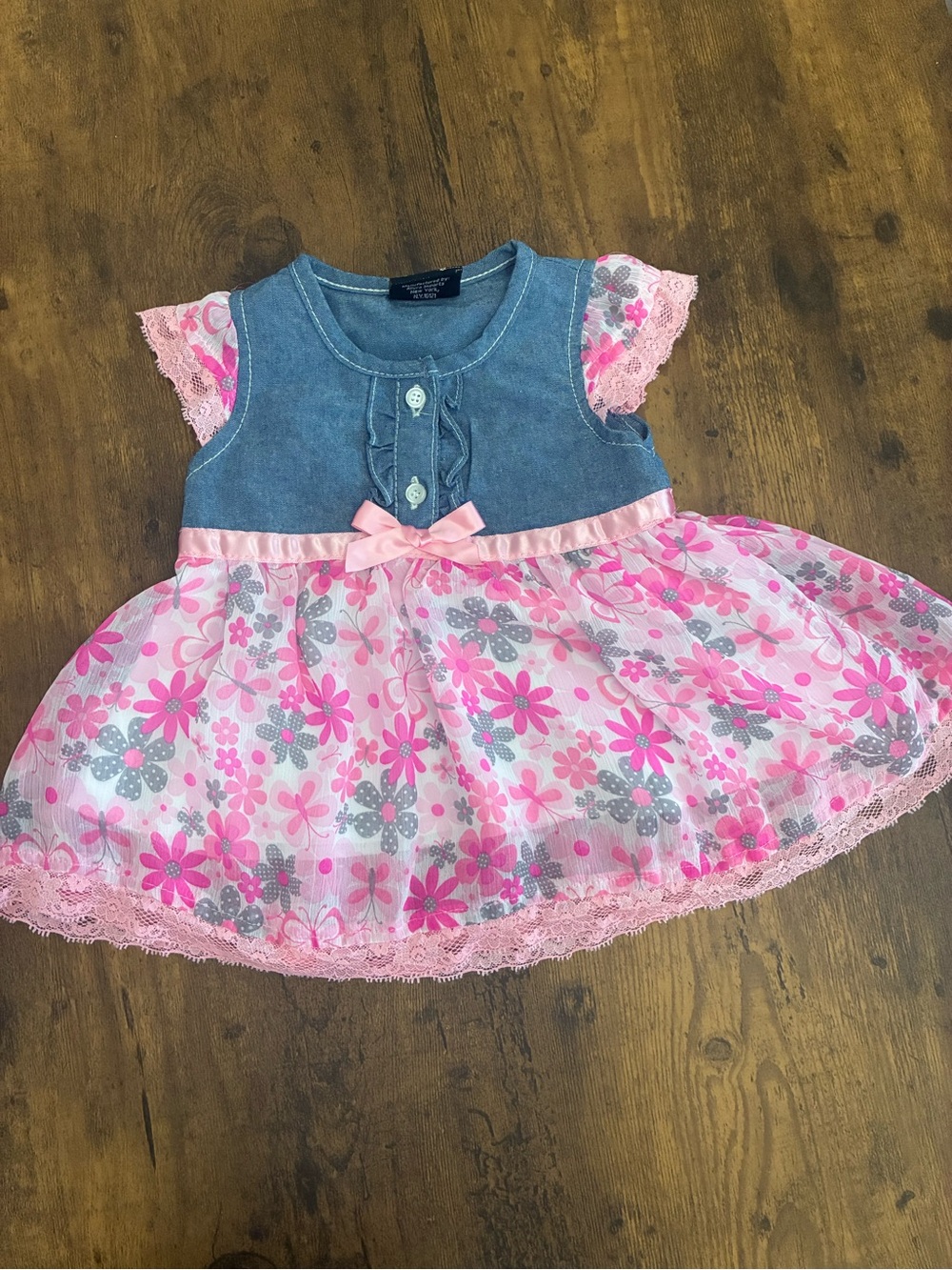 Girl’s 12M Floral Tulle & Denim-Top Dress